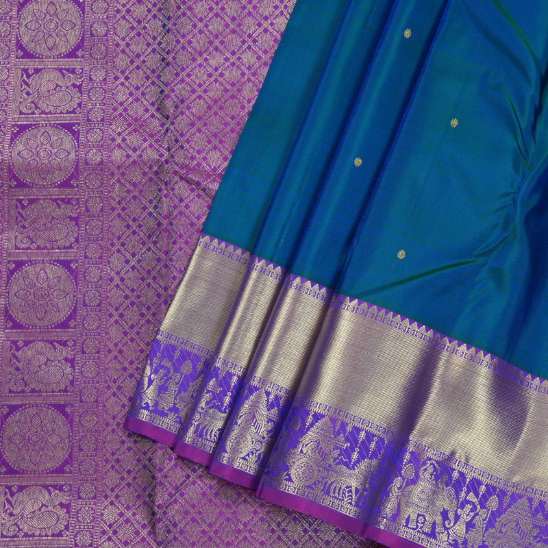 Hayagrivas Peacock Blue Handloom Kanjivaram Silk Saree with Purple Border BBD1466L6-6