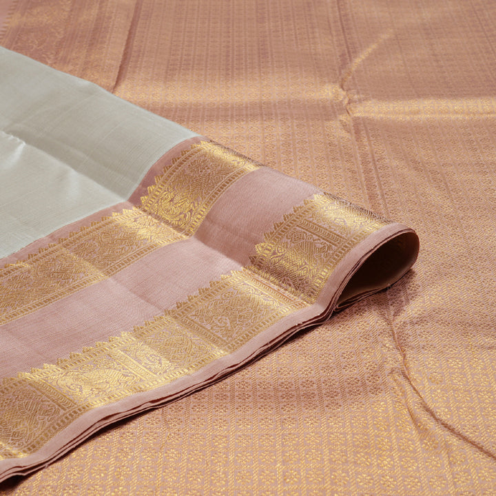 Hayagrivas Half White Handloom Kanjivaram Silk Saree with Peah Pink Border BBD1469L1-1
