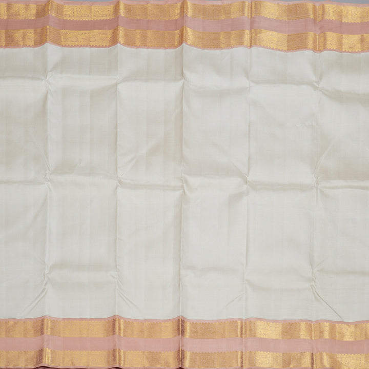 Hayagrivas Half White Handloom Kanjivaram Silk Saree with Peah Pink Border BBD1469L1-1