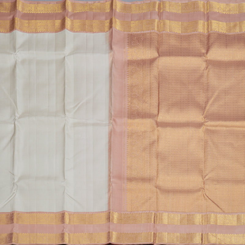 Hayagrivas Half White Handloom Kanjivaram Silk Saree with Peah Pink Border BBD1469L1-1