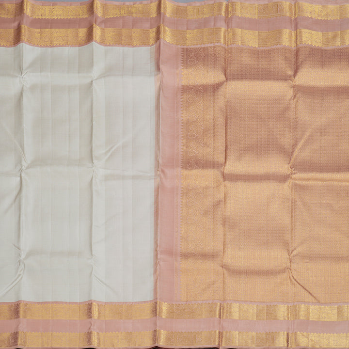 Hayagrivas Half White Handloom Kanjivaram Silk Saree with Peah Pink Border BBD1469L1-1