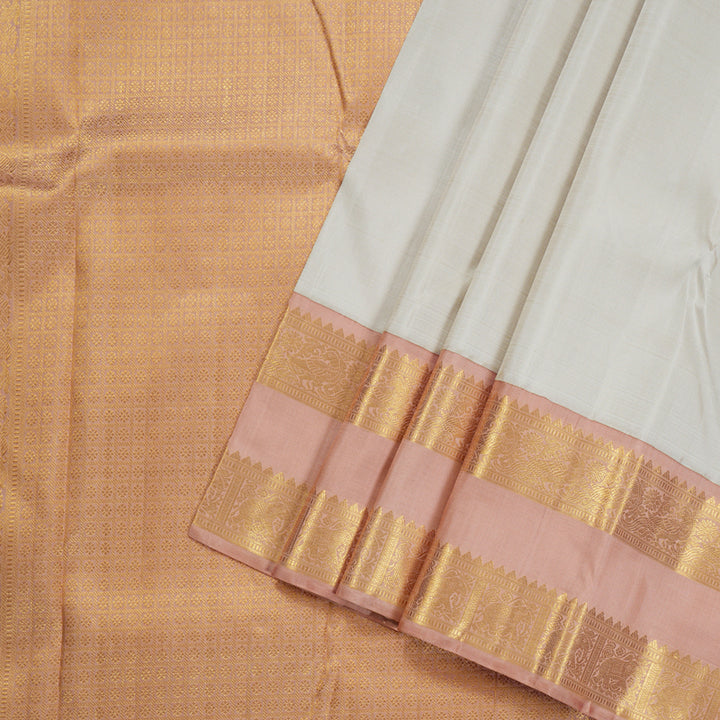 Hayagrivas Half White Handloom Kanjivaram Silk Saree with Peah Pink Border BBD1469L1-1