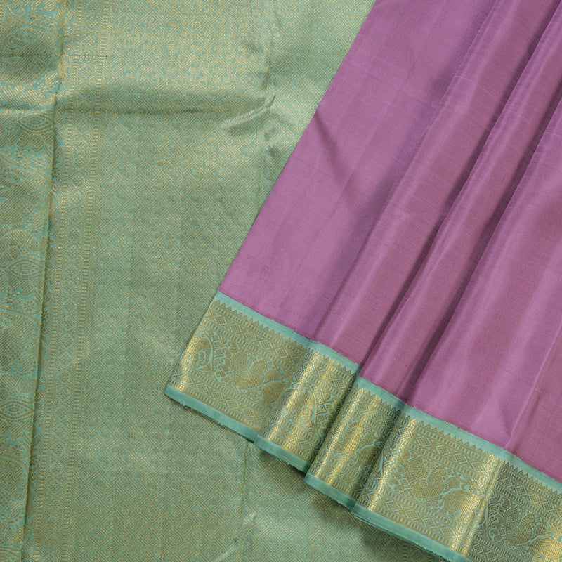 Hayagrivas Sweet Lavender Handloom Kanjivaram Silk Saree with Pastel Green Border BBD1469L2-5