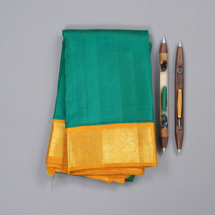 Hayagrivas Teal Blue Handloom Kanjivaram Silk Saree with Mustard Yellow Border BBD1469L2-6