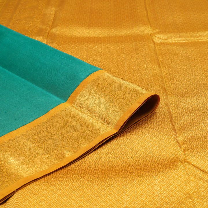 Hayagrivas Teal Blue Handloom Kanjivaram Silk Saree with Mustard Yellow Border BBD1469L2-6