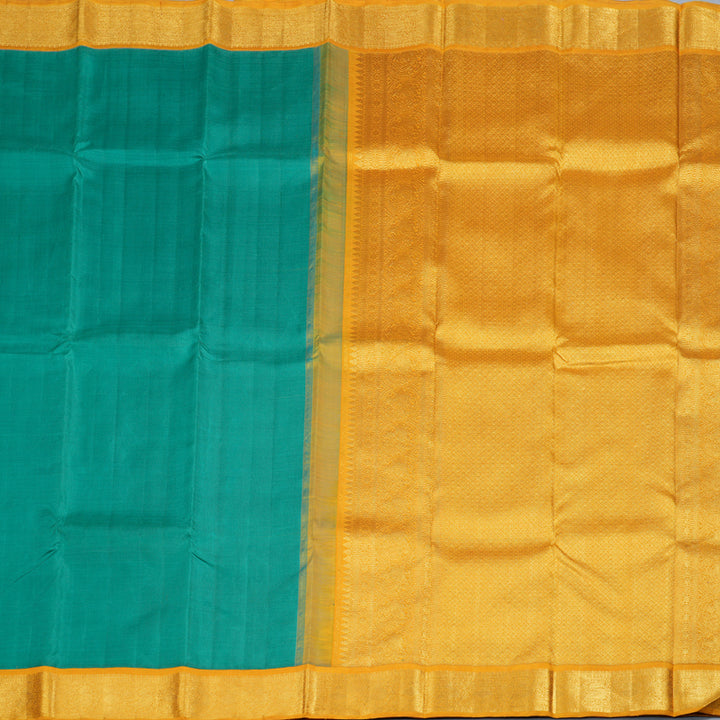 Hayagrivas Teal Blue Handloom Kanjivaram Silk Saree with Mustard Yellow Border BBD1469L2-6