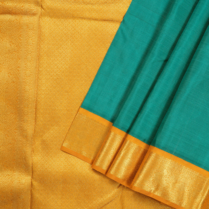 Hayagrivas Teal Blue Handloom Kanjivaram Silk Saree with Mustard Yellow Border BBD1469L2-6