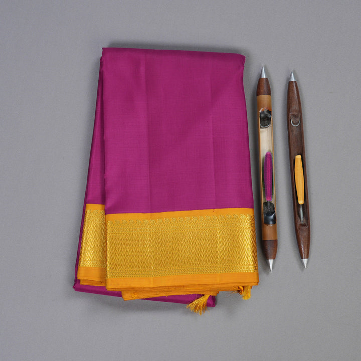 Hayagrivas Purplish Pink Handloom Kanjivaram Silk Saree with Mustard Border BBD146D4-2