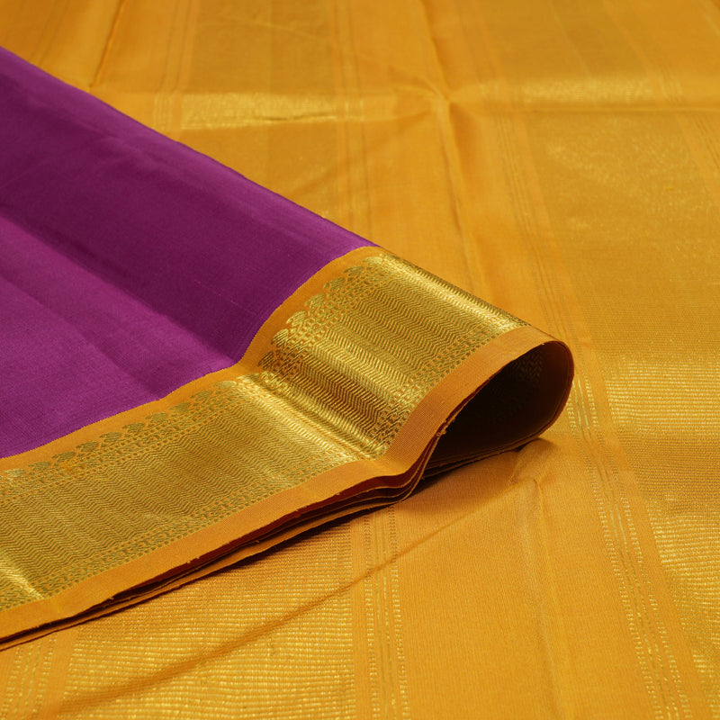 Hayagrivas Purplish Pink Handloom Kanjivaram Silk Saree with Mustard Border BBD146D4-2