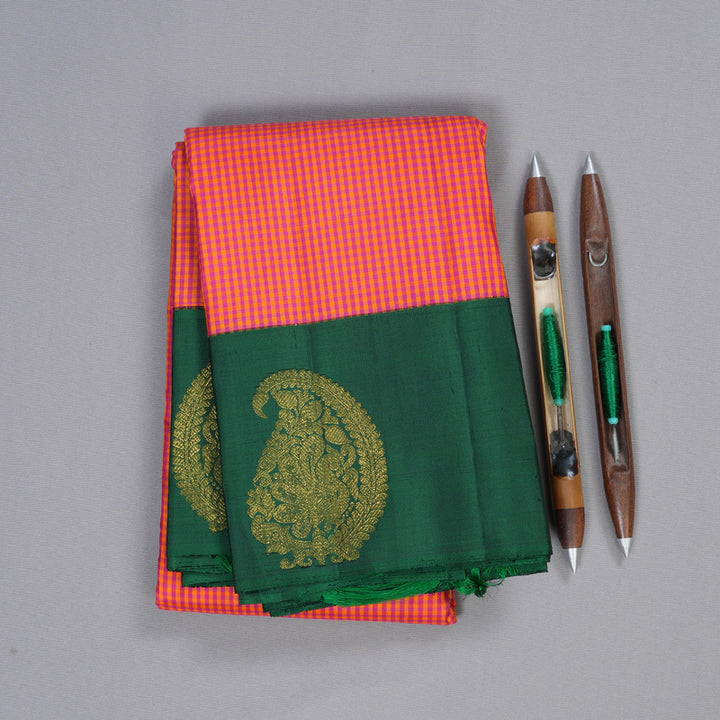 Hayagrivas Orange With Pink Handloom Kanjivaram Silk Saree with Bottle Green Border BBD1471L1-1