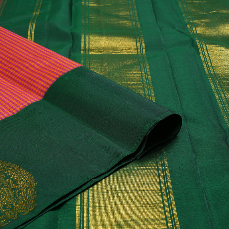 Hayagrivas Orange With Pink Handloom Kanjivaram Silk Saree with Bottle Green Border BBD1471L1-1