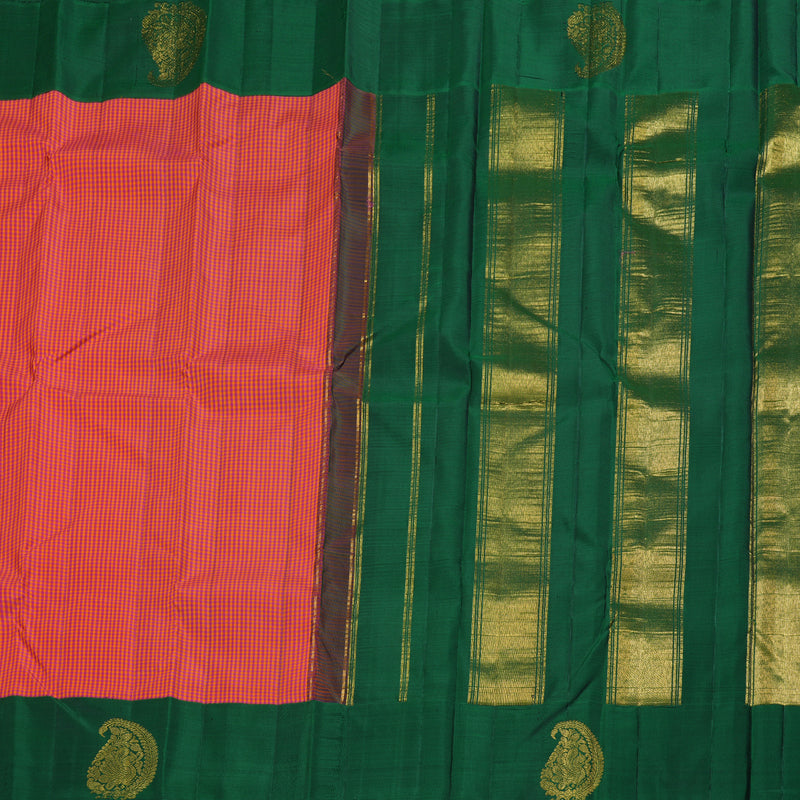 Hayagrivas Orange With Pink Handloom Kanjivaram Silk Saree with Bottle Green Border BBD1471L1-1