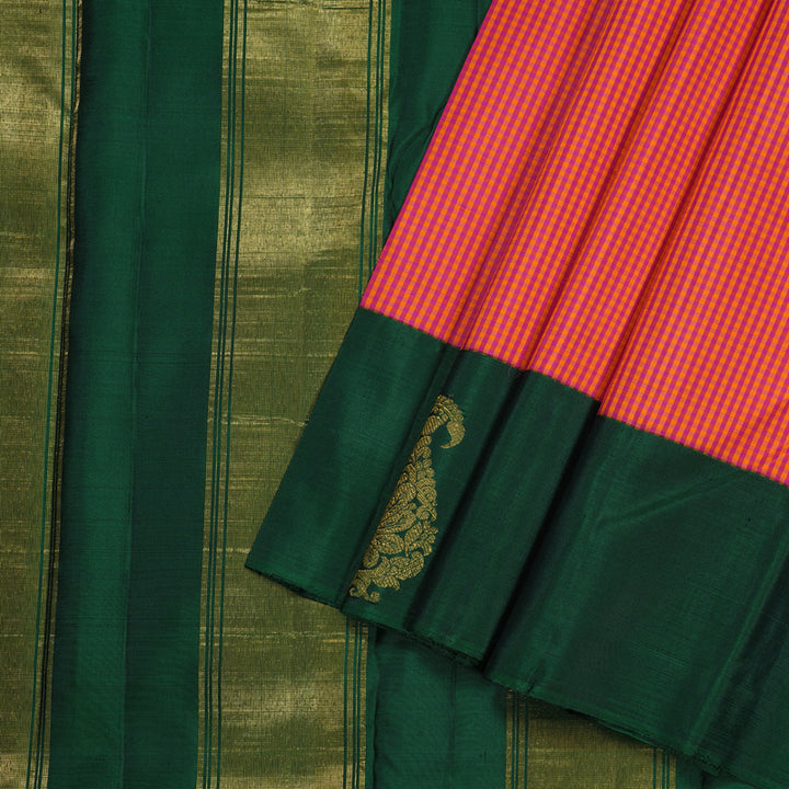 Hayagrivas Orange With Pink Handloom Kanjivaram Silk Saree with Bottle Green Border BBD1471L1-1