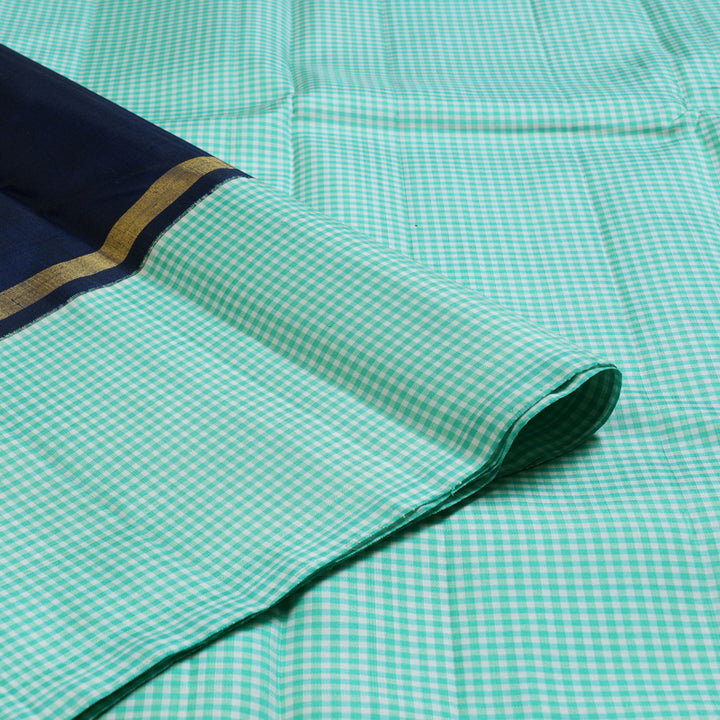 Hayagrivas Blue Handloom Kanjivaram Silk Saree with Sky Blue With White Muted Checks Border BBD1471L2-2