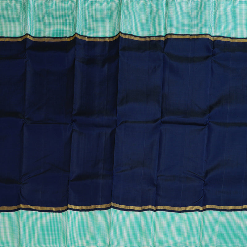 Hayagrivas Blue Handloom Kanjivaram Silk Saree with Sky Blue With White Muted Checks Border BBD1471L2-2