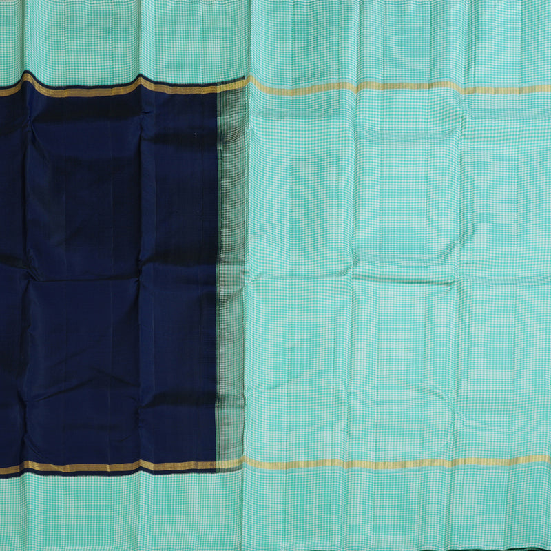 Hayagrivas Blue Handloom Kanjivaram Silk Saree with Sky Blue With White Muted Checks Border BBD1471L2-2