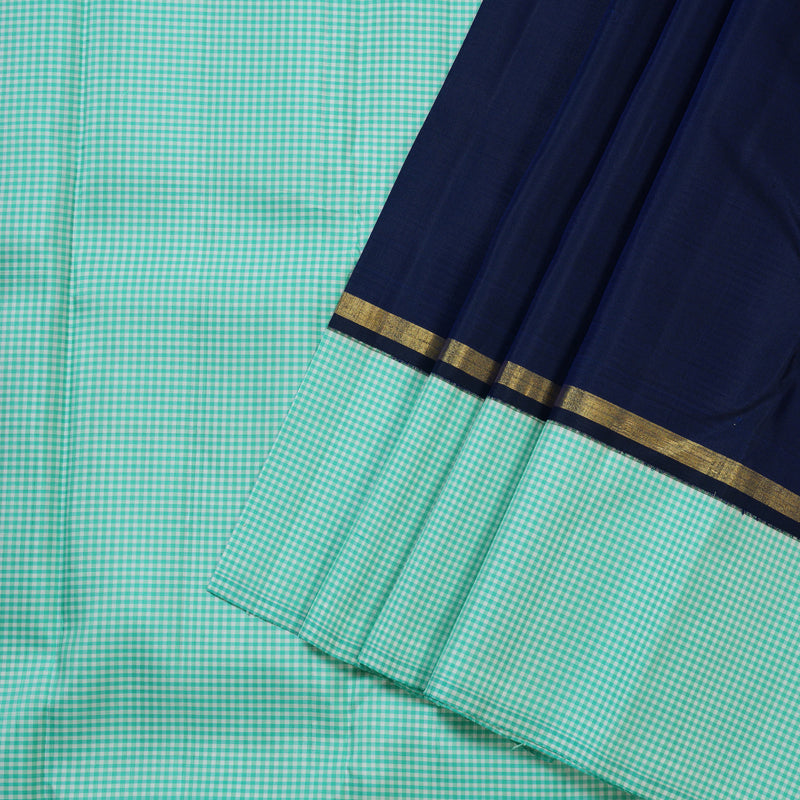 Hayagrivas Blue Handloom Kanjivaram Silk Saree with Sky Blue With White Muted Checks Border BBD1471L2-2