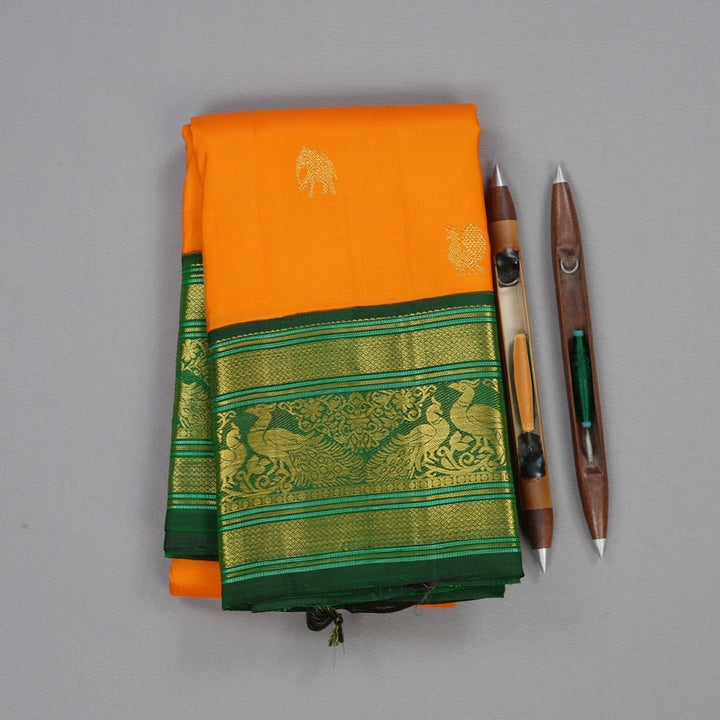 Hayagrivas Mango Yellow Handloom Kanjivaram Silk Saree with Bottle green Border BBD1471L4-2