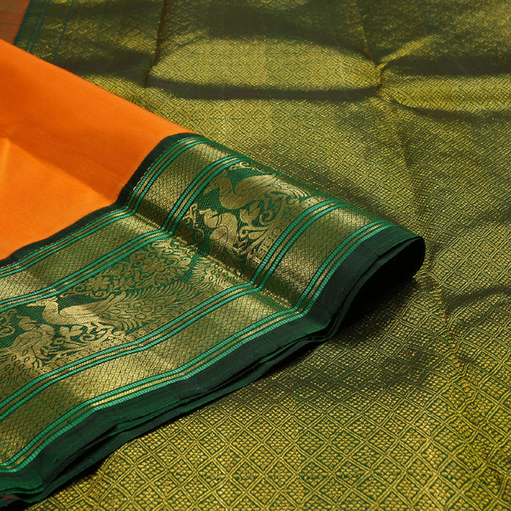 Hayagrivas Mango Yellow Handloom Kanjivaram Silk Saree with Bottle green Border BBD1471L4-2
