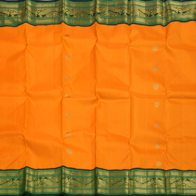 Hayagrivas Mango Yellow Handloom Kanjivaram Silk Saree with Bottle green Border BBD1471L4-2