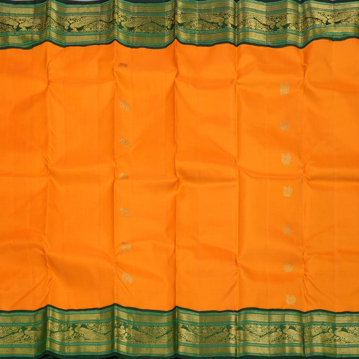 Hayagrivas Mango Yellow Handloom Kanjivaram Silk Saree with Bottle green Border BBD1471L4-2