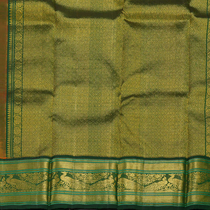 Hayagrivas Mango Yellow Handloom Kanjivaram Silk Saree with Bottle green Border BBD1471L4-2