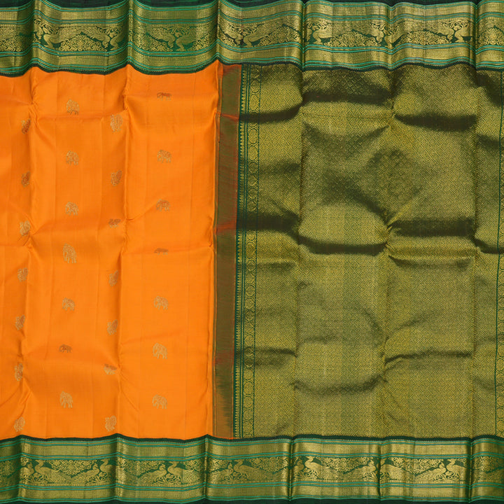 Hayagrivas Mango Yellow Handloom Kanjivaram Silk Saree with Bottle green Border BBD1471L4-2