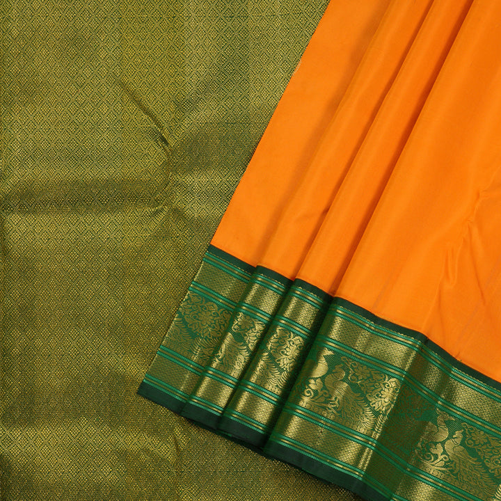 Hayagrivas Mango Yellow Handloom Kanjivaram Silk Saree with Bottle green Border BBD1471L4-2