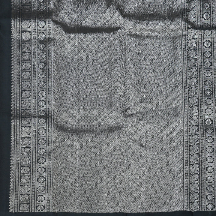 Hayagrivas Black and White Muted Checks Handloom Kanjivaram Silk Saree with Black Border BBD1471L5-1