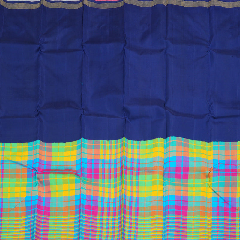 Hayagrivas Blue and Multi Color Checks Handloom Kanjivaram Silk Saree BBD1471L6-1