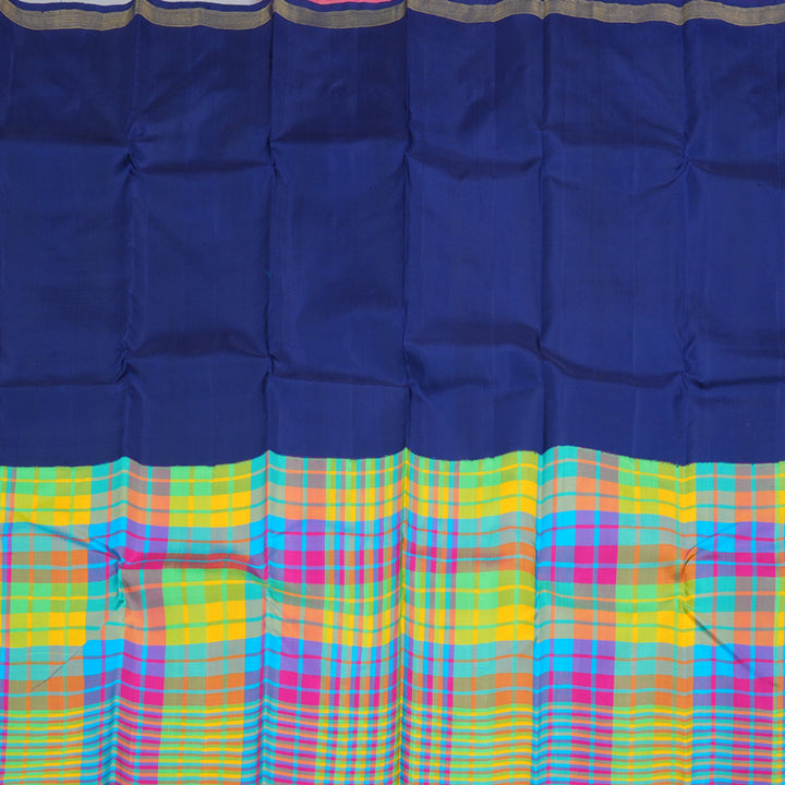 Hayagrivas Blue and Multi Color Checks Handloom Kanjivaram Silk Saree BBD1471L6-1