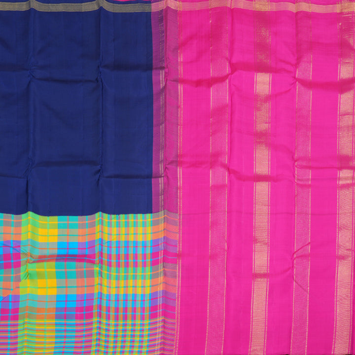Hayagrivas Blue and Multi Color Checks Handloom Kanjivaram Silk Saree BBD1471L6-1