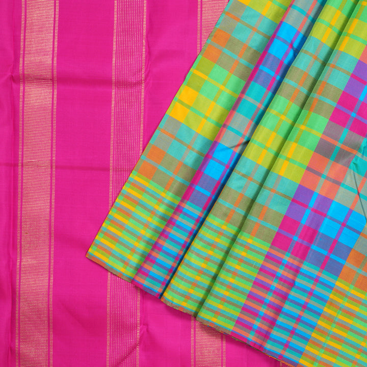 Hayagrivas Blue and Multi Color Checks Handloom Kanjivaram Silk Saree BBD1471L6-1