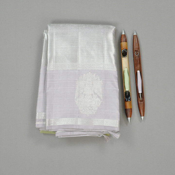 Hayagrivas Light Apple Green Handloom Kanjivaram Silk Saree with Silver Grey Border BBD1472L2-1