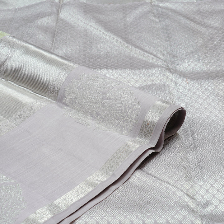 Hayagrivas Light Apple Green Handloom Kanjivaram Silk Saree with Silver Grey Border BBD1472L2-1