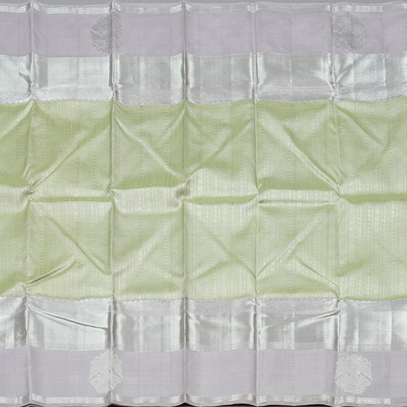 Hayagrivas Light Apple Green Handloom Kanjivaram Silk Saree with Silver Grey Border BBD1472L2-1