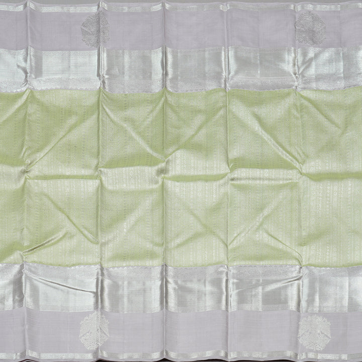 Hayagrivas Light Apple Green Handloom Kanjivaram Silk Saree with Silver Grey Border BBD1472L2-1