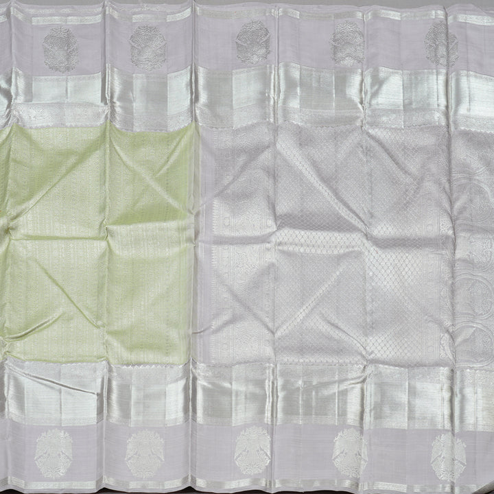 Hayagrivas Light Apple Green Handloom Kanjivaram Silk Saree with Silver Grey Border BBD1472L2-1