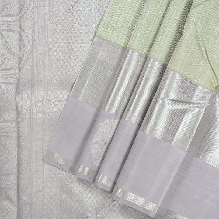 Hayagrivas Light Apple Green Handloom Kanjivaram Silk Saree with Silver Grey Border BBD1472L2-1
