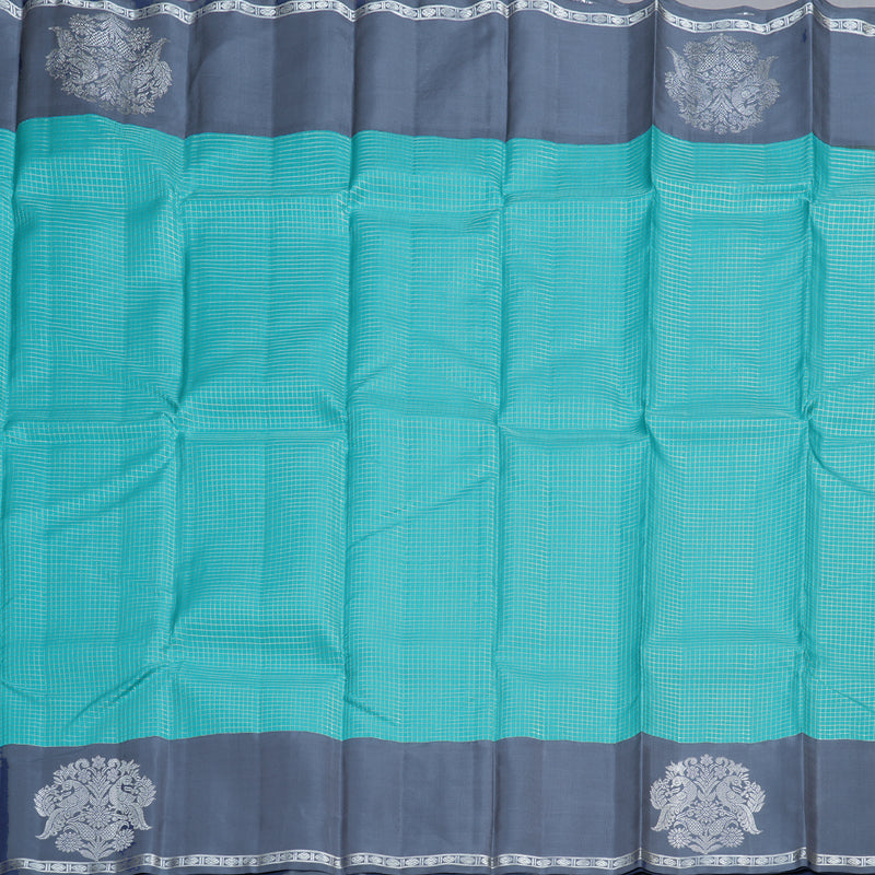 Hayagrivas Sky Blue Handloom Kanjivaram Silk Saree with Bluish Grey Border BBD1472L3-1
