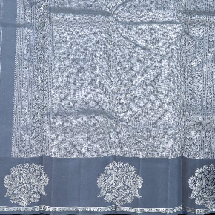 Hayagrivas Sky Blue Handloom Kanjivaram Silk Saree with Bluish Grey Border BBD1472L3-1