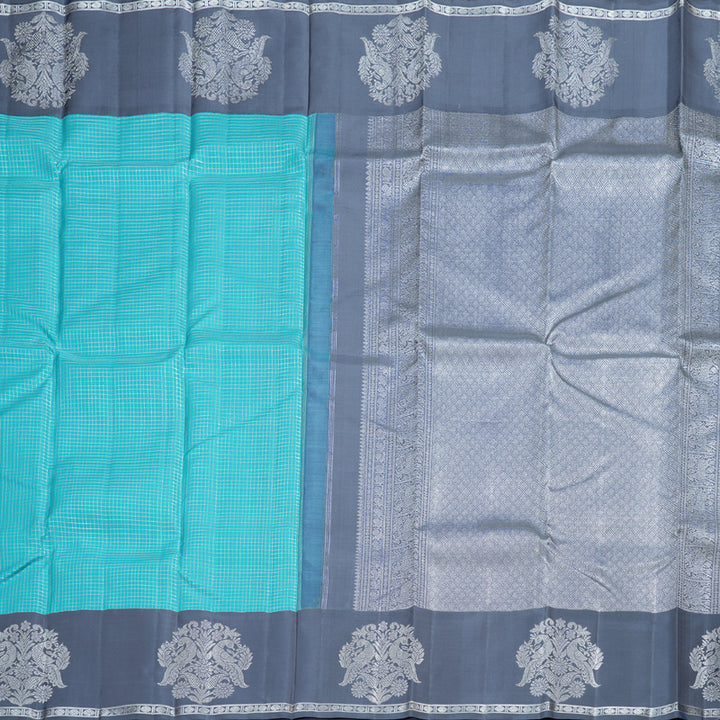 Hayagrivas Sky Blue Handloom Kanjivaram Silk Saree with Bluish Grey Border BBD1472L3-1