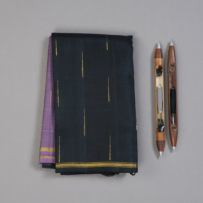 Hayagrivas Mubagam (Black,Ash Grey And Dark Lilac) Handloom Kanjivaram Silk Saree with Black Border-BBD1472L4-1