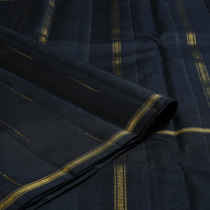 Hayagrivas Mubagam (Black,Ash Grey And Dark Lilac) Handloom Kanjivaram Silk Saree with Black Border-BBD1472L4-1