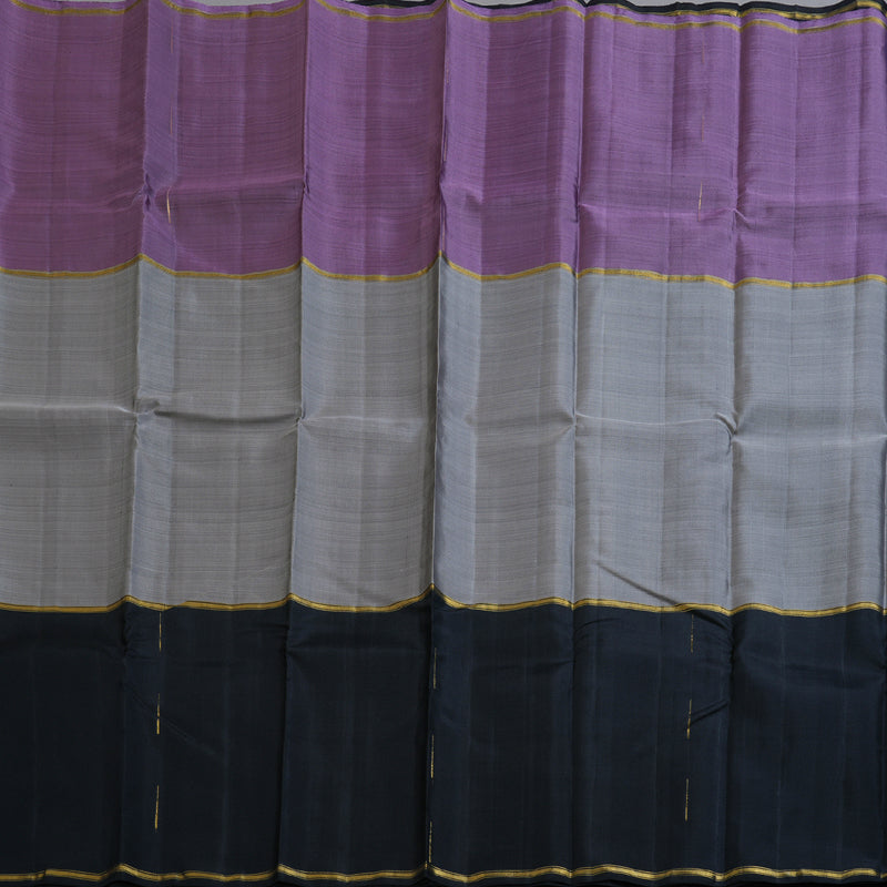 Hayagrivas Mubagam (Black,Ash Grey And Dark Lilac) Handloom Kanjivaram Silk Saree with Black Border-BBD1472L4-1