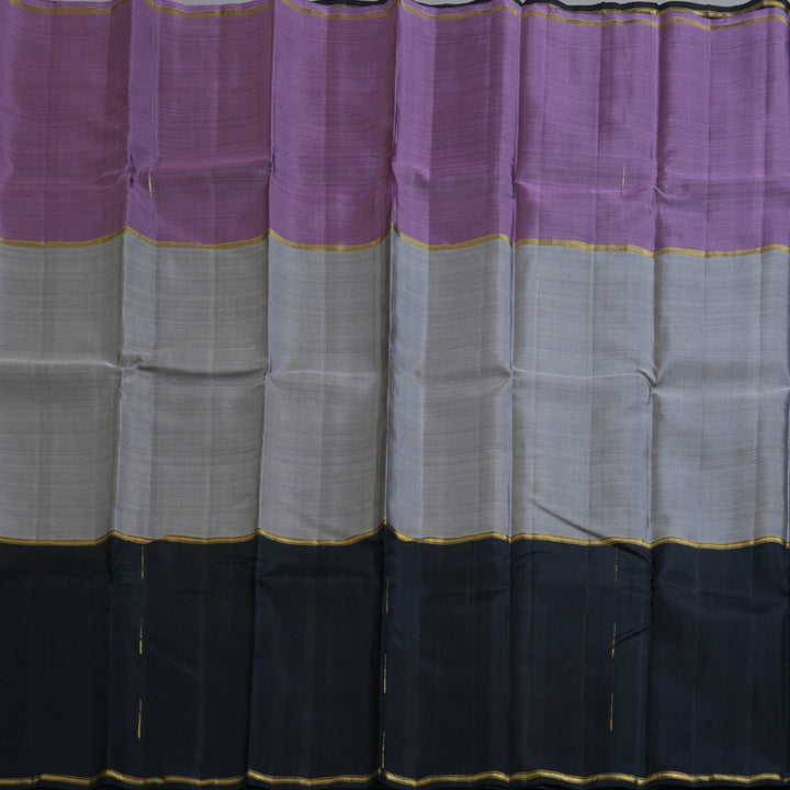 Hayagrivas Mubagam (Black,Ash Grey And Dark Lilac) Handloom Kanjivaram Silk Saree with Black Border-BBD1472L4-1