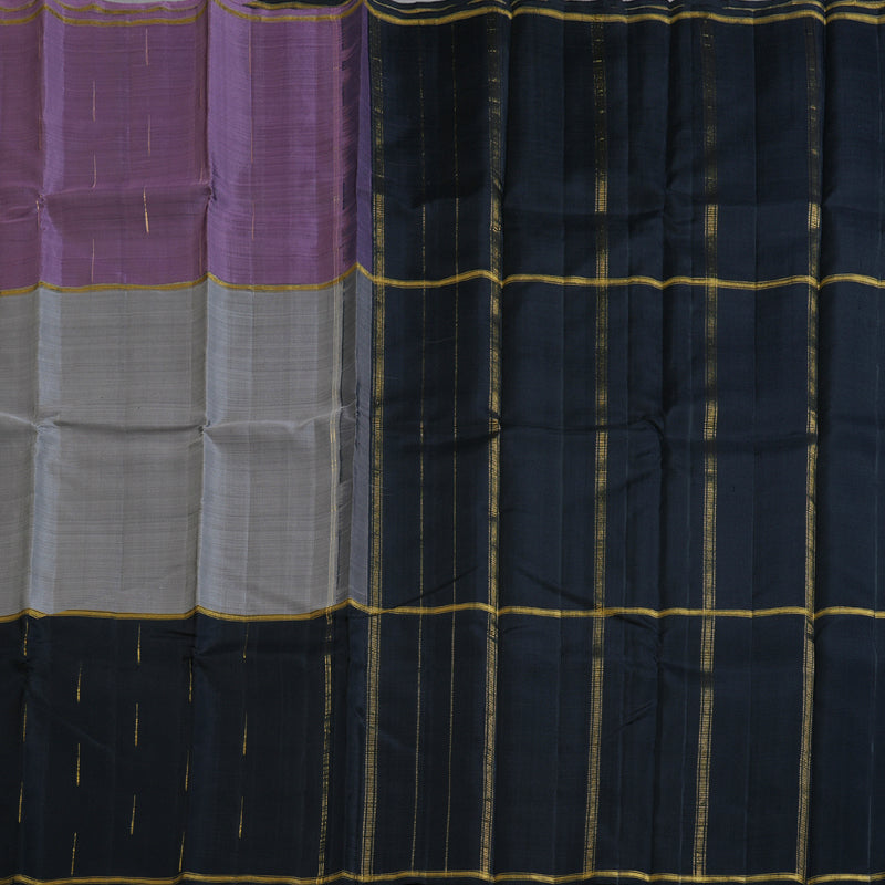 Hayagrivas Mubagam (Black,Ash Grey And Dark Lilac) Handloom Kanjivaram Silk Saree with Black Border-BBD1472L4-1