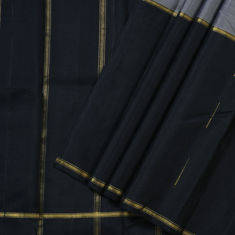 Hayagrivas Mubagam (Black,Ash Grey And Dark Lilac) Handloom Kanjivaram Silk Saree with Black Border-BBD1472L4-1