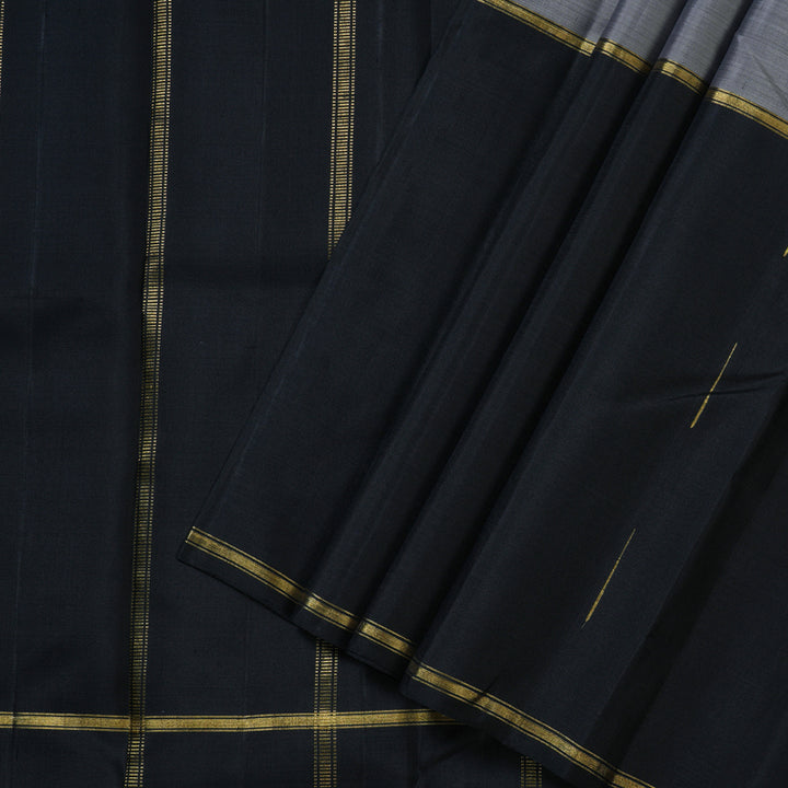 Hayagrivas Mubagam (Black,Ash Grey And Dark Lilac) Handloom Kanjivaram Silk Saree with Black Border-BBD1472L4-1