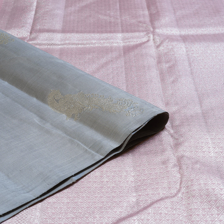 Hayagrivas Alluring Silver Grey Handloom Kanjivaram Silk Saree BBD1472L5-1